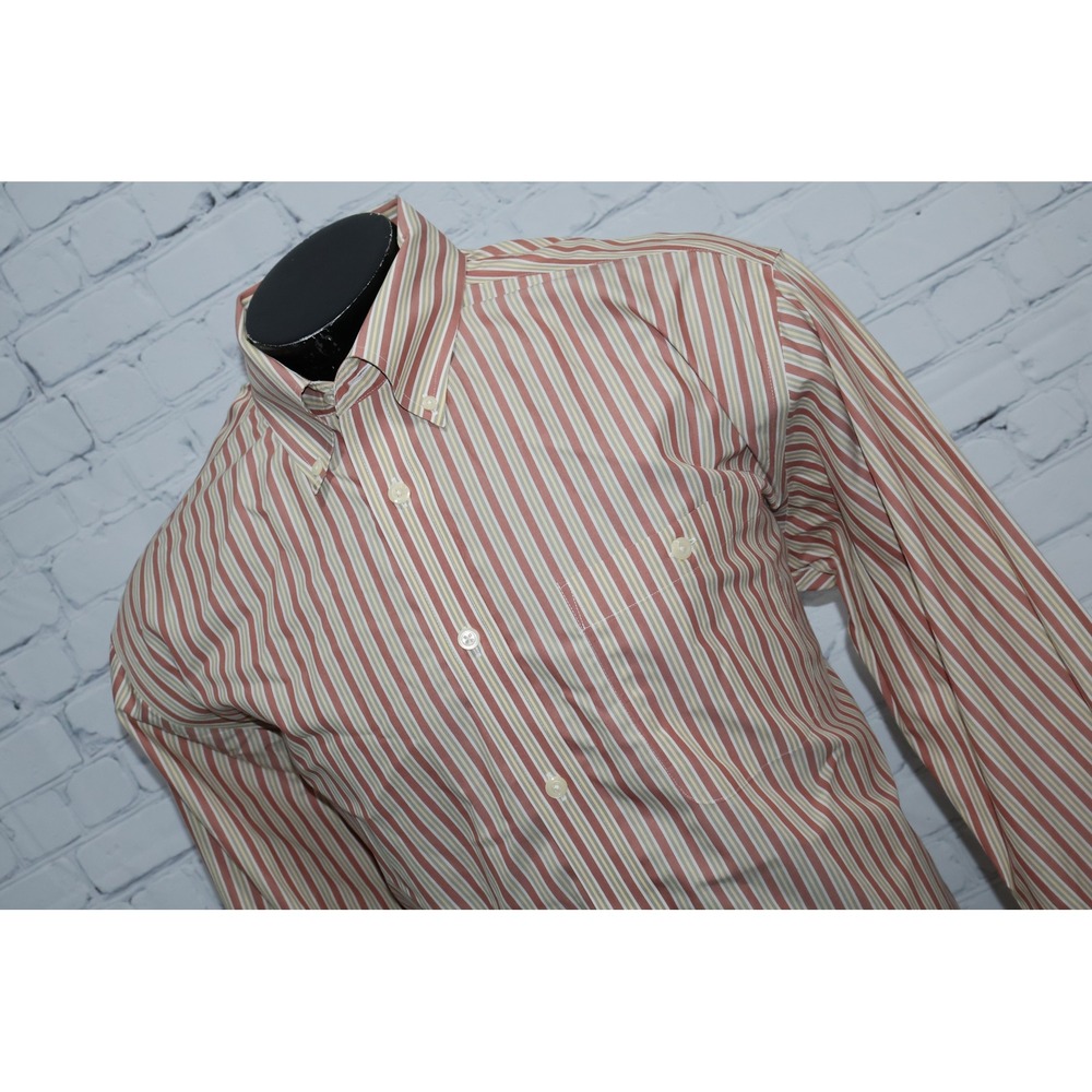 Orvis Button Down Dress Shirt Mens XL Red Multi Stripe Cotton Long Sleeve